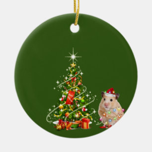 Hamster mit Hut LIGHTS Weihnachten Keramik Ornament