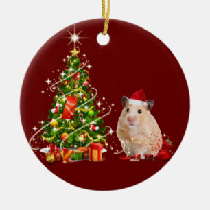 Hamster mit Hutscheuchen Weihnachten Keramik Ornament