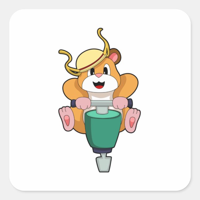 Hamster mit Jackhammer Quadratischer Aufkleber (Vorderseite)