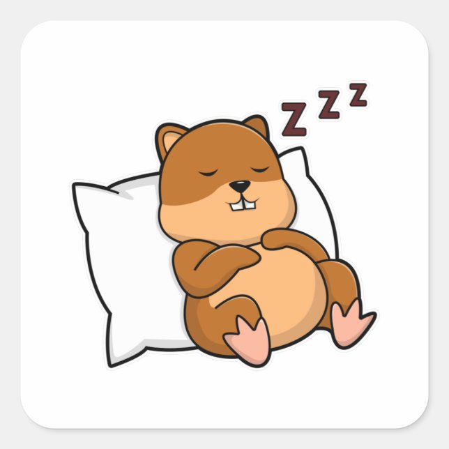 Hamster mit Kissen Quadratischer Aufkleber (Vorderseite)