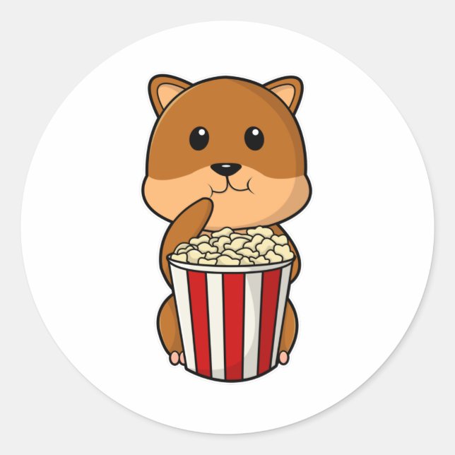Hamster mit Knochen von Popcorn Runder Aufkleber (Vorderseite)