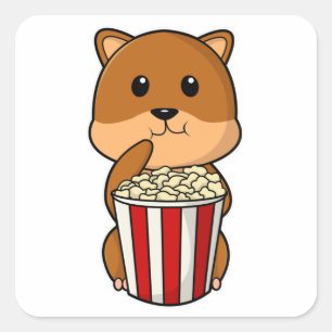 Hamster mit Popcorntüte Quadratischer Aufkleber