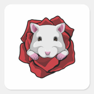 Hamster mit Rose Quadratischer Aufkleber