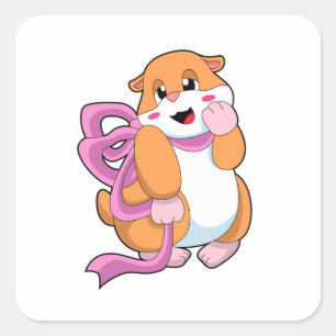 Hamster mit Schleife Quadratischer Aufkleber