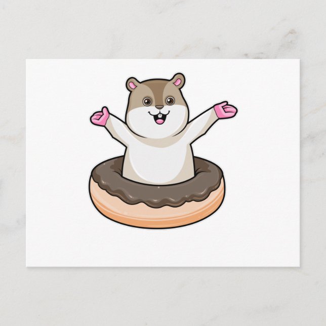 Hamster mit Schokolade Donut Postkarte (Vorderseite)