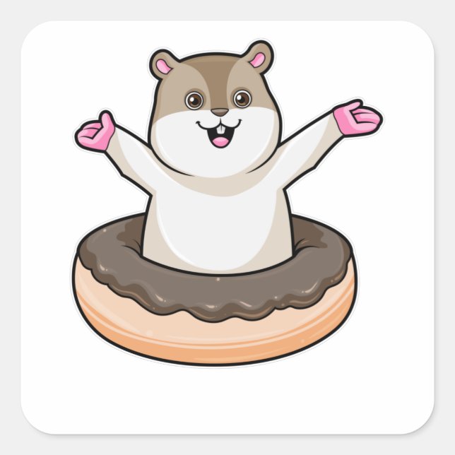 Hamster mit Schokolade Donut Quadratischer Aufkleber (Vorderseite)