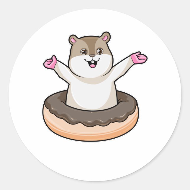 Hamster mit Schokolade Donut Runder Aufkleber (Vorderseite)