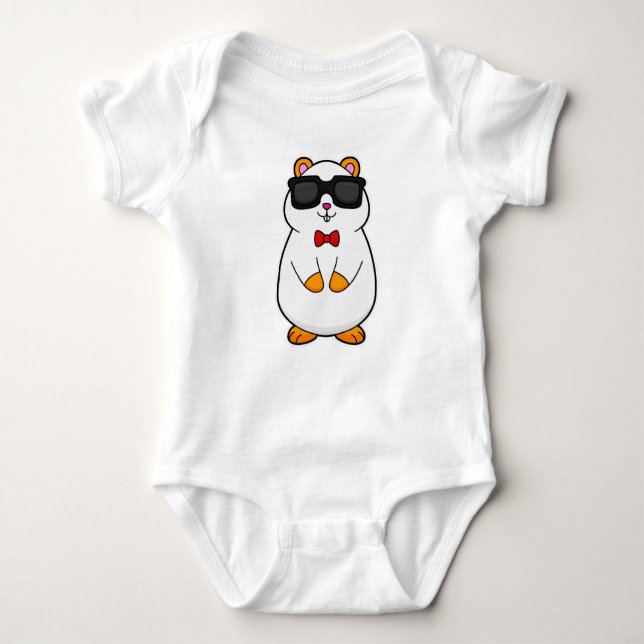 Hamster mit Sonnenbrille & Bow-Krawatte Baby Strampler (Vorderseite)
