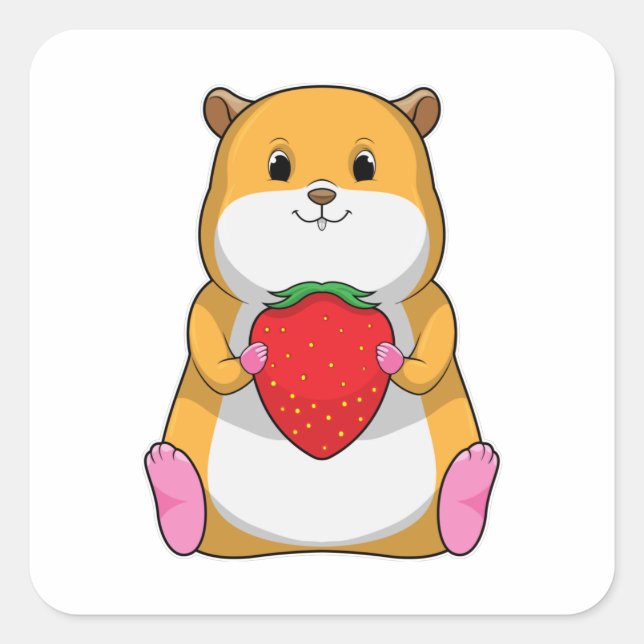 Hamster mit Strawberry Quadratischer Aufkleber (Vorderseite)