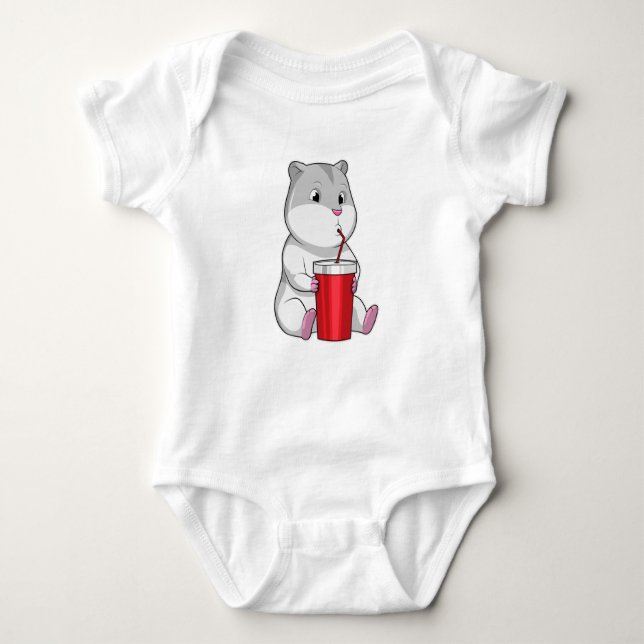 Hamster mit Tasse und Trinkstroh Baby Strampler (Vorderseite)