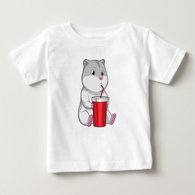 Hamster mit Tasse und Trinkstroh Baby T-shirt (Vorderseite)