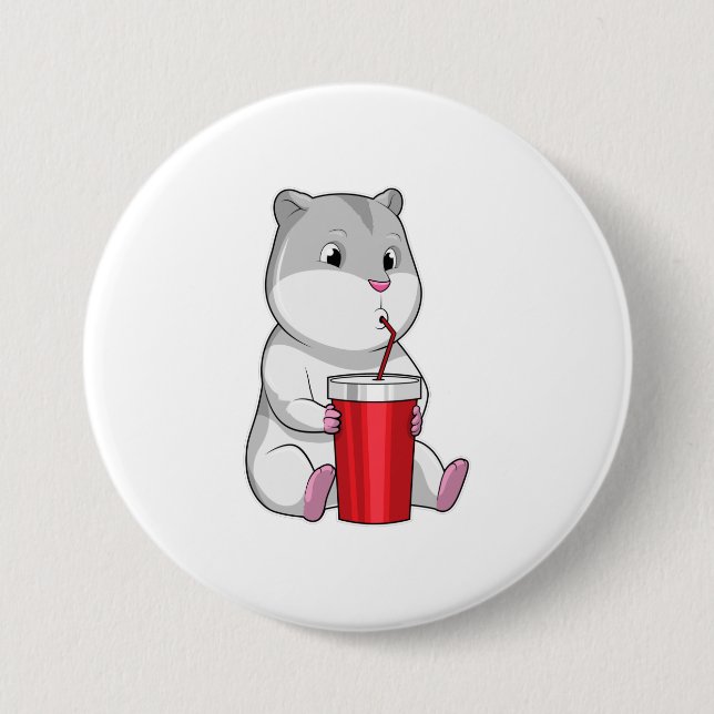 Hamster mit Tasse und Trinkstroh Button (Vorderseite)