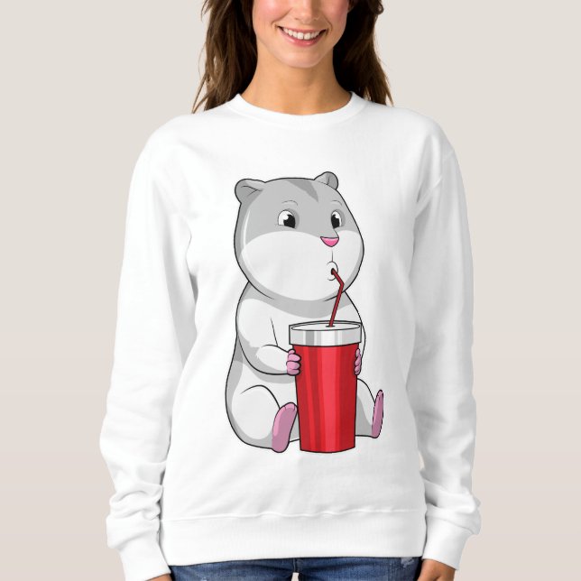 Hamster mit Tasse und Trinkstroh Sweatshirt (Vorderseite)
