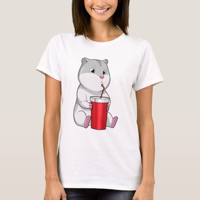 Hamster mit Tasse und Trinkstroh T-Shirt (Vorderseite)