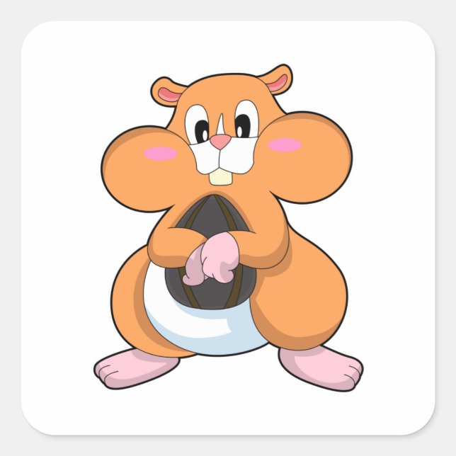 Hamster mit Walnuss Quadratischer Aufkleber (Vorderseite)