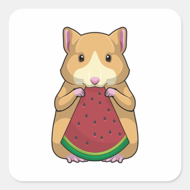 Hamster mit Watermelon Quadratischer Aufkleber (Vorderseite)