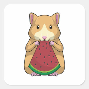 Hamster mit Watermelon Quadratischer Aufkleber