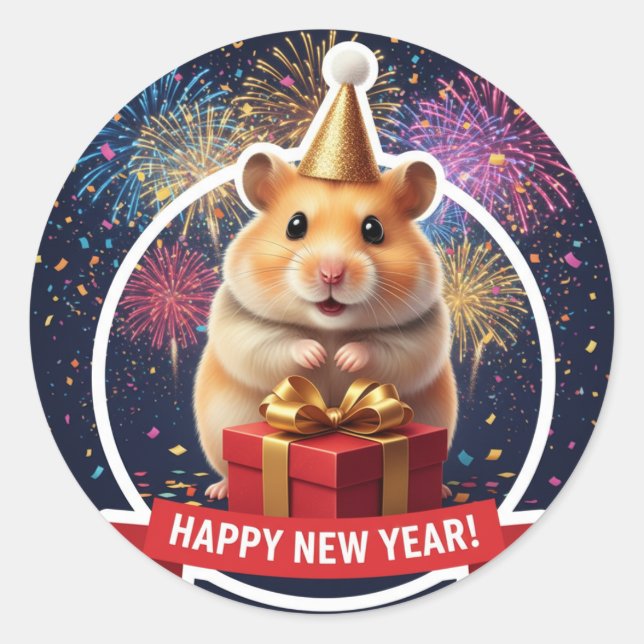 Hamster Neujahrsfeier Aufkleber (Vorderseite)