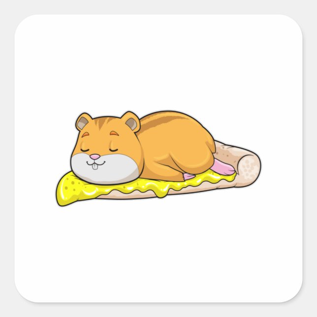 Hamster & Pizza mit Käse Quadratischer Aufkleber (Vorderseite)
