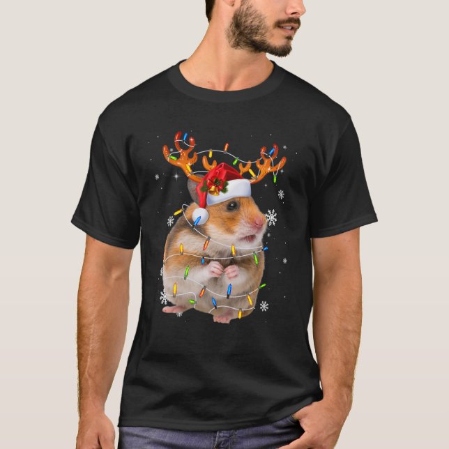 Hamster Reindeer Christmas Lights Funny Hamster Xm T-Shirt (Vorderseite)