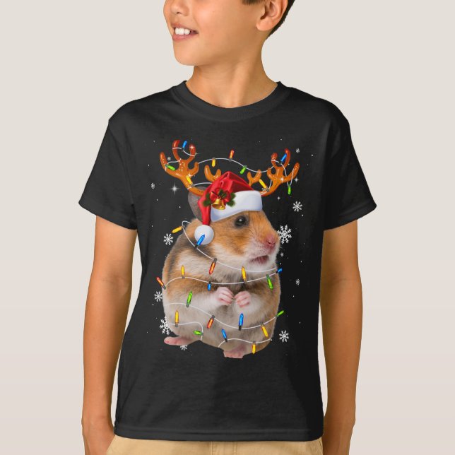 Hamster Reindeer Christmas Lights Funny Hamster Xm T-Shirt (Vorderseite)