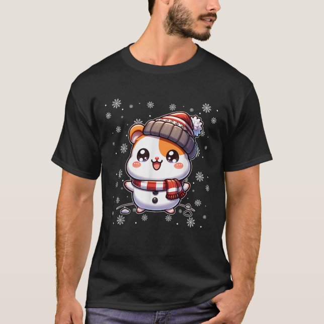 Hamster Reindeer Snowflakes Weihnachten T-Shirt (Vorderseite)