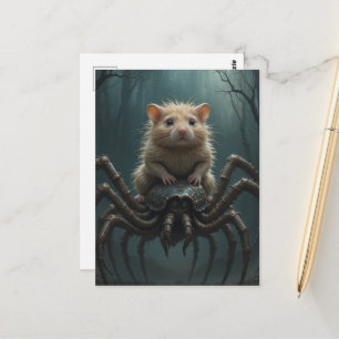 Hamster reitet auf einer Spinne Postkarte