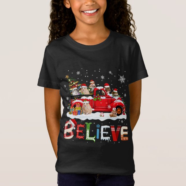 Hamster Riding Red Truck Weihnachtsbaum glauben Sa T-Shirt (Vorderseite)