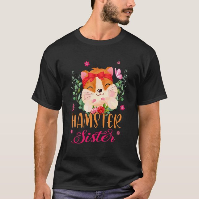 Hamster Sister Niedlich Blume Hamster Bow Krawatte T-Shirt (Vorderseite)