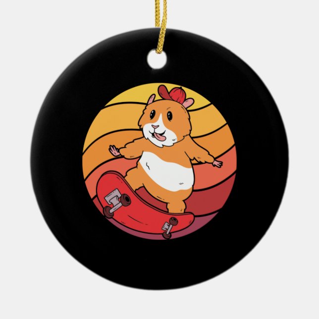 Hamster Skateboard Retro Keramik Ornament (Vorne)
