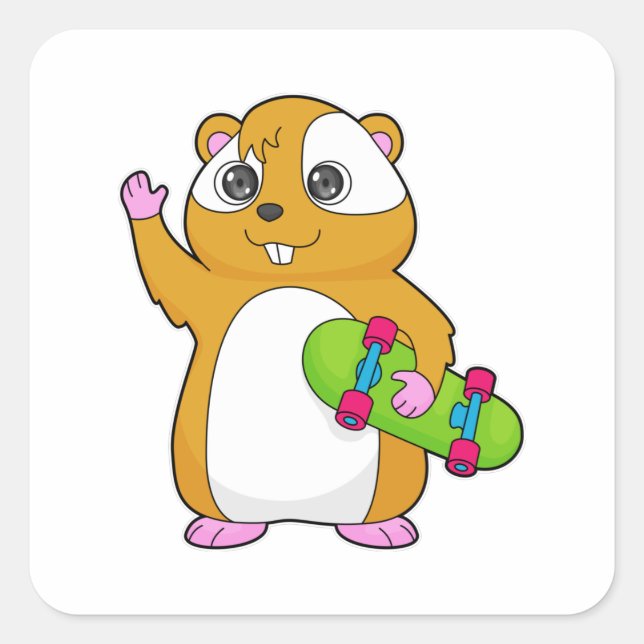 Hamster Skater Skateboard Quadratischer Aufkleber (Vorderseite)