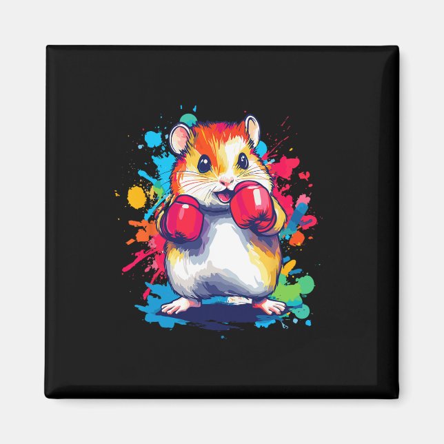 Hamster Tragen Boxhandschuhe Farben Kunst Magnet (Vorne)
