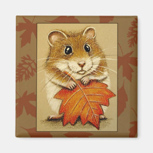 Hamster u. Herbst-Blatt - Magnet