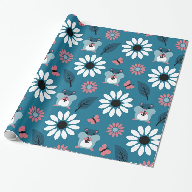 Hamster und Sonnenblumen Nahtloses Muster Geschenkpapier (Ungerollt)