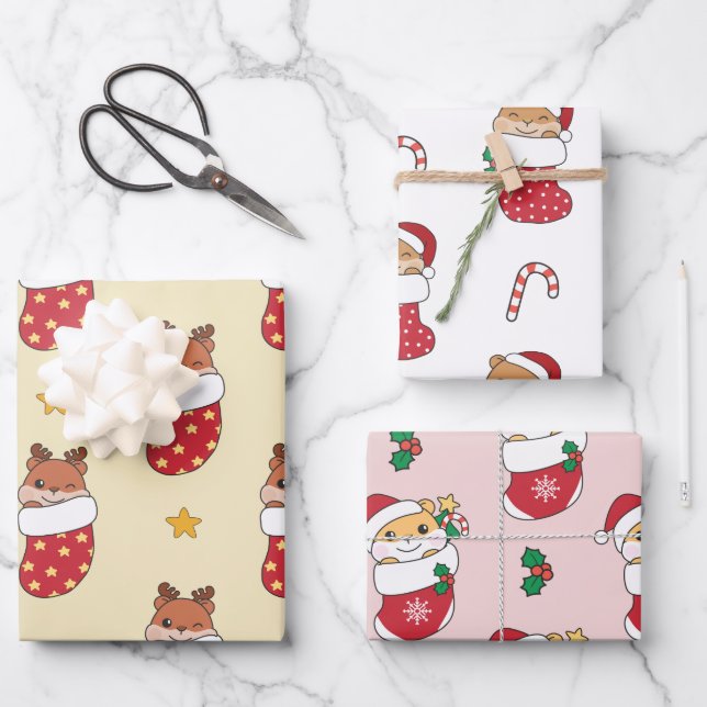 Hamster Weihnachts-Wintertiere Holiday Hamsters Geschenkpapier Set (Vorderseite)