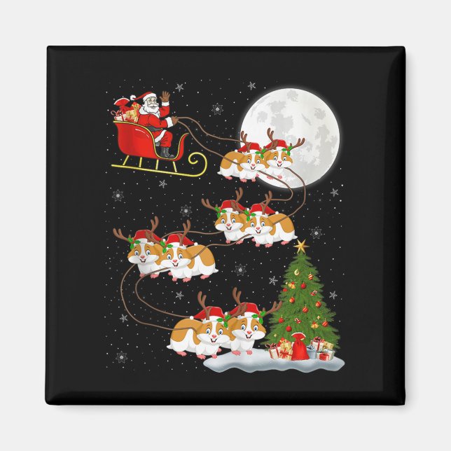Hamster Weihnachtsmann Schlitten Fliegend Lustig M Magnet (Vorne)