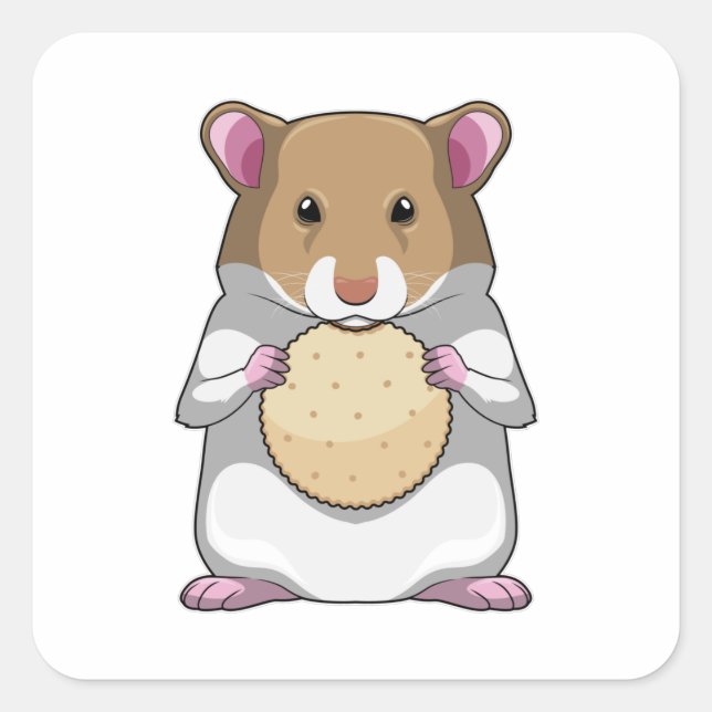 Hamster with Biscuit Quadratischer Aufkleber (Vorderseite)