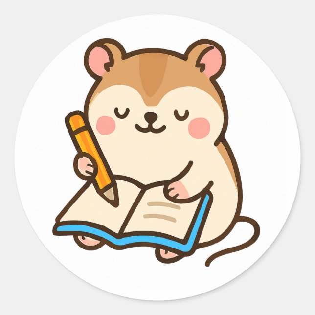 Hamster Writing in a Journal Runder Aufkleber (Vorderseite)