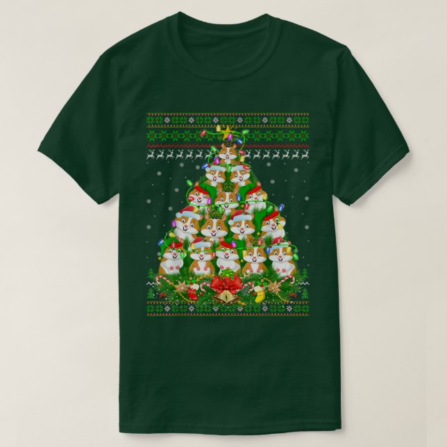 Hamster Xmas Lighting Tree Santa Hamster Ugly Chri T-Shirt (Design vorne)