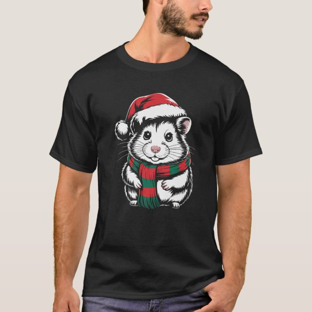 Hamster Xmas Weihnachtsmannmütze Weihnachten Kostü T-Shirt (Vorderseite)