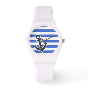 Han Blue Horizontal Stripes; Nautical Anchor Armbanduhr