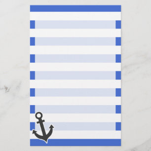 Han Blue Horizontal Stripes; Nautical Anchor Briefpapier