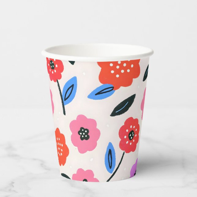 Han zeichnet Blumenmuster Pappbecher (Vorderseite)