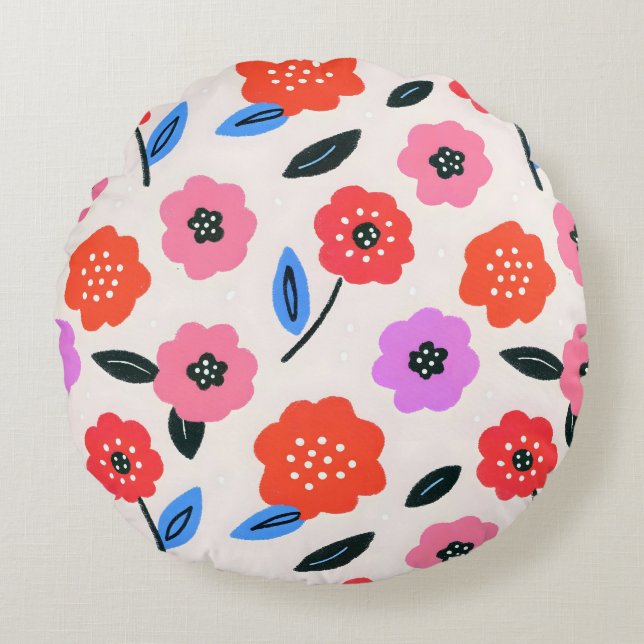 Han zeichnet Blumenmuster Rundes Kissen (Vorderseite)