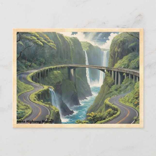 Hana Highway Hawaii Vintage Reise Postkarte (Vorderseite)