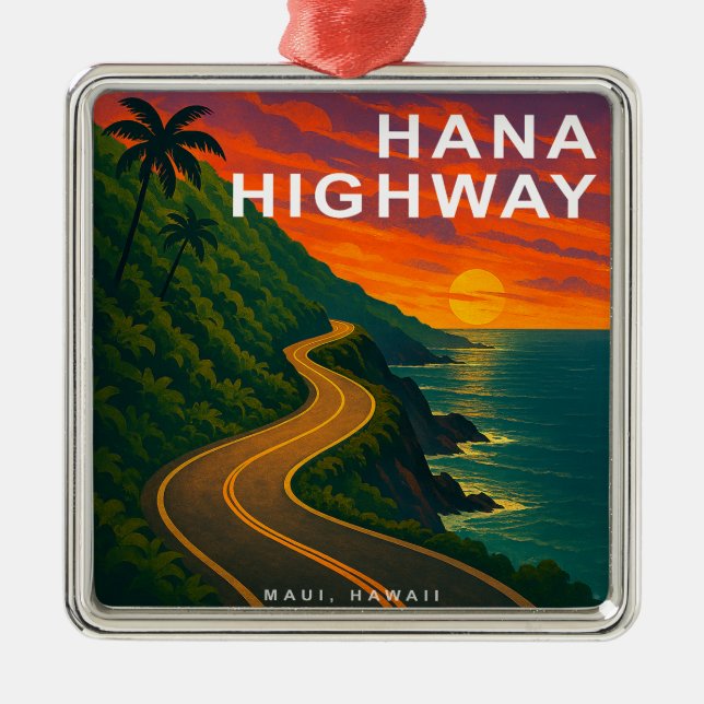 Hana Highway Maui Hawaii Sunset Ornament Aus Metall (Vorne)