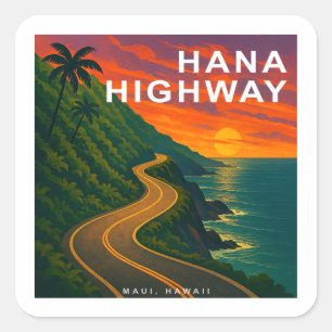 Hana Highway Maui Hawaii Sunset Quadratischer Aufkleber
