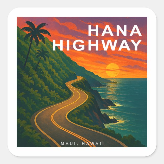 Hana Highway Maui Hawaii Sunset Quadratischer Aufkleber (Vorderseite)