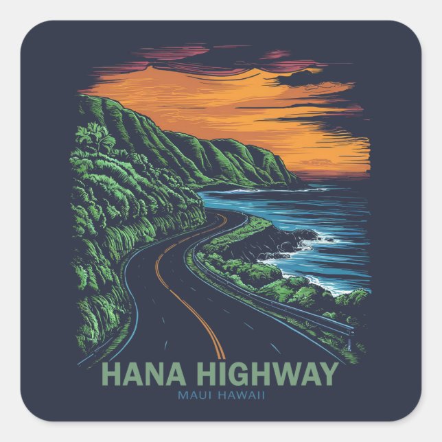 Hana Highway Maui Hawaii Vista Quadratischer Aufkleber (Vorderseite)