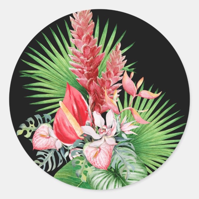 Hana hou! (Schwarze) Hawaiianische Blume Runder Aufkleber (Vorderseite)